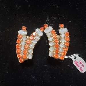 Orange and White Vintage Rhinestone Earrings